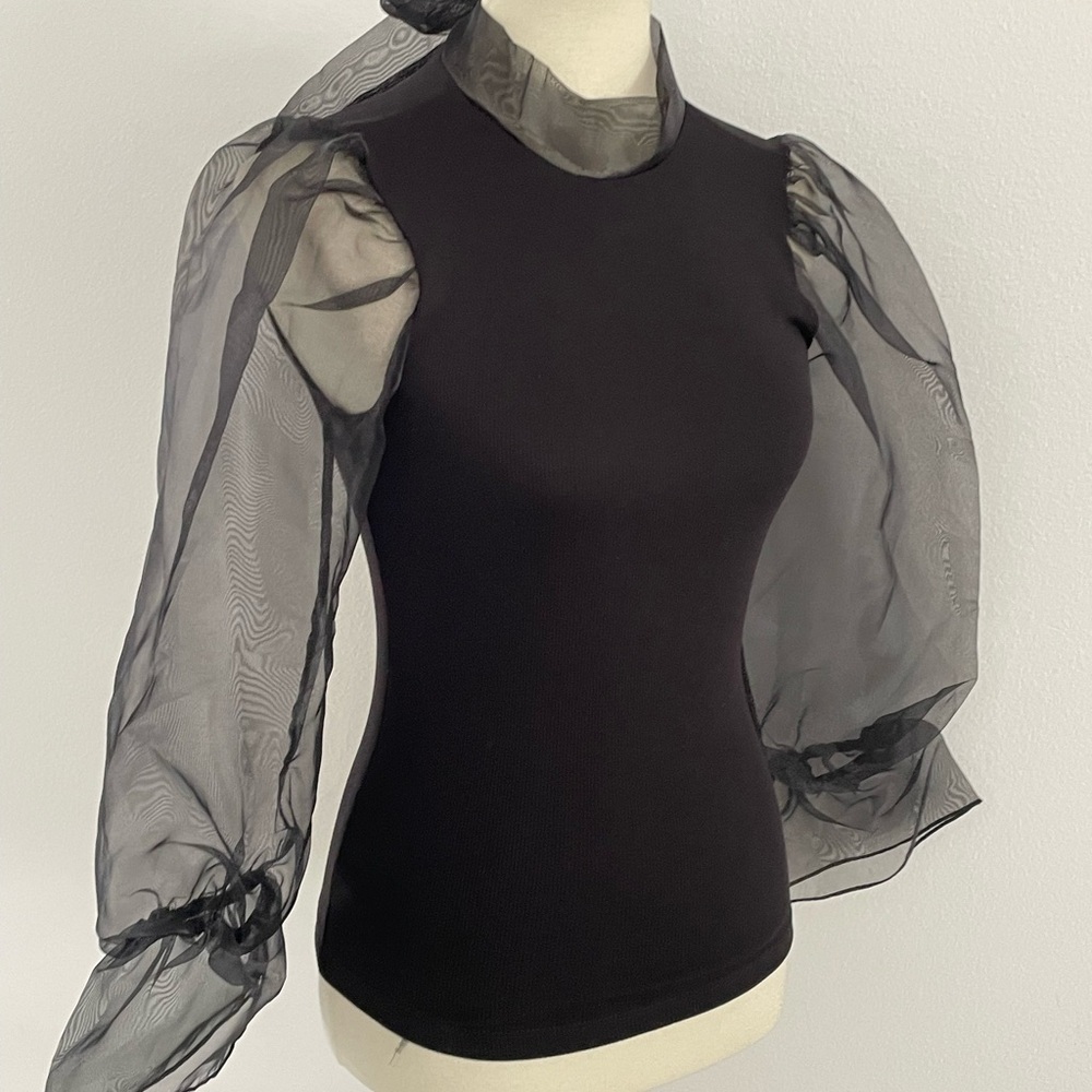 tinywillow Black Top with Sheer Sleeves XS - Picture 7 of 9